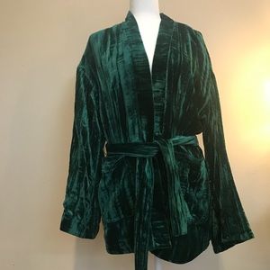 Free People Emerald Green Velvet Kimono jacket